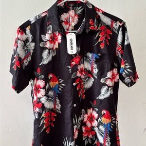 Coral Bay Men's Black Tropical Parrot Shirt